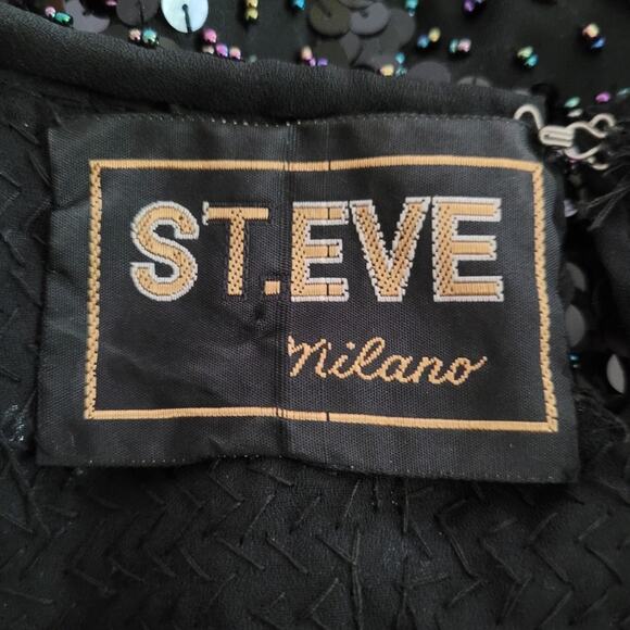 St. Eve Milano Black Long Sleeve Subtle Iridescent Sequin Beaded Scallop Hem Top - Picture 11 of 11